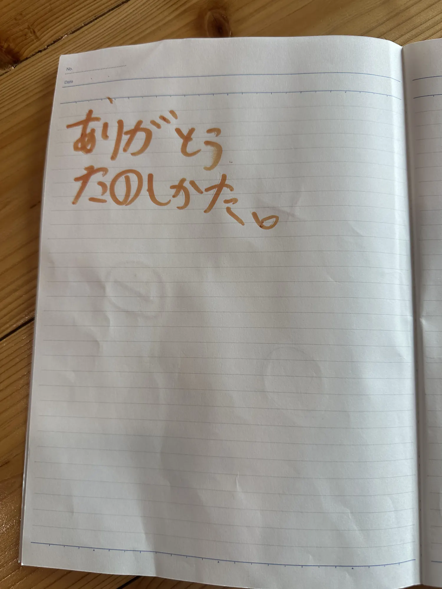 お子さまが『ありがとう たのしかった』と書いた宿泊者ノート